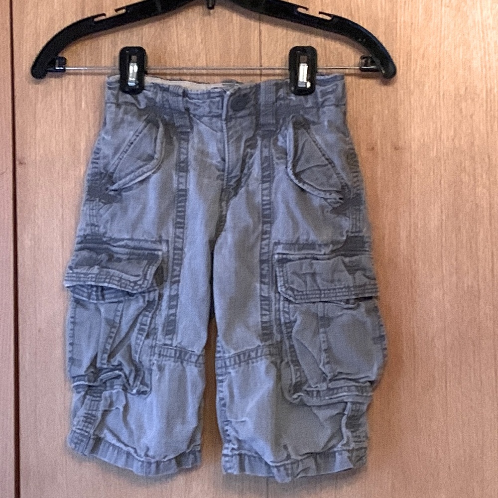 Gap kids 7 slim cargo shorts woven ripstop canvas denim gray adjustable waist